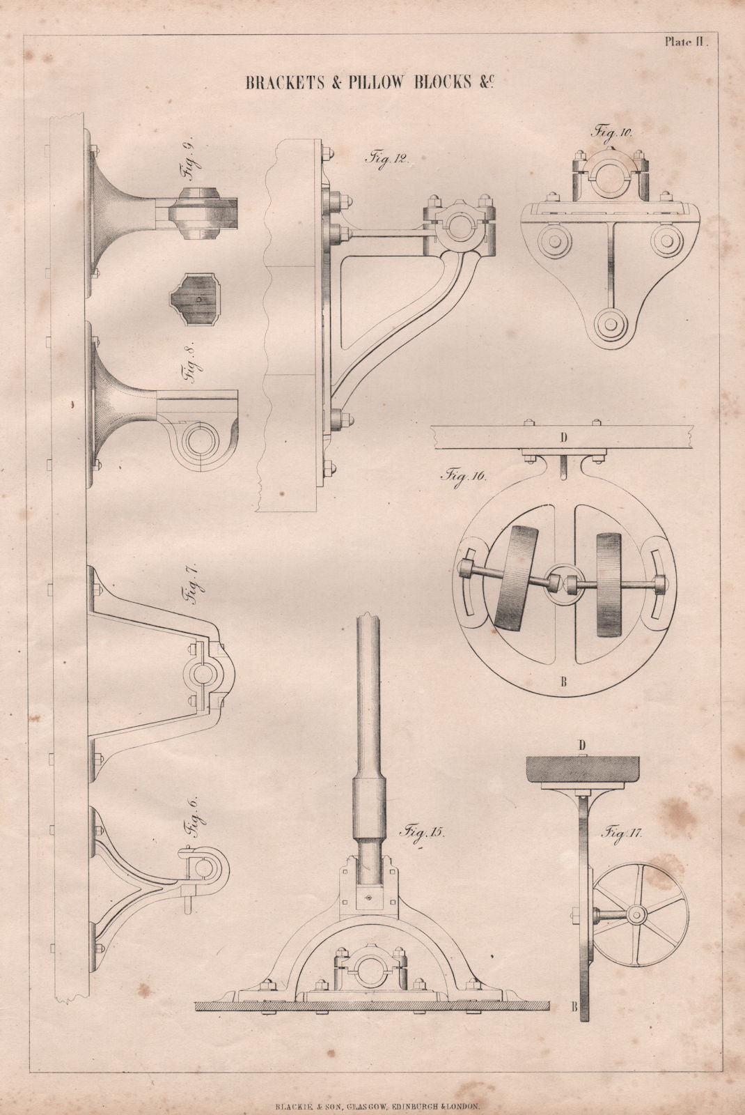 VICTORIAN ENGINEERING DRAWING. Brackets & pillow blocks &c. (2) 1847 old print